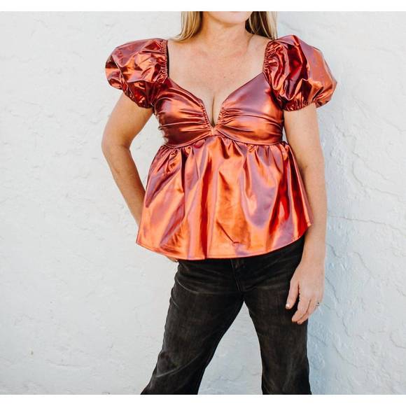 NEW BUDDYLOVE houston puff sleeve top in bronze - Picture 3 of 3